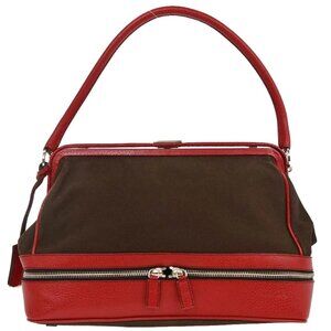Prada Brown Red Canvas Leather Handbag 117 AQ00325